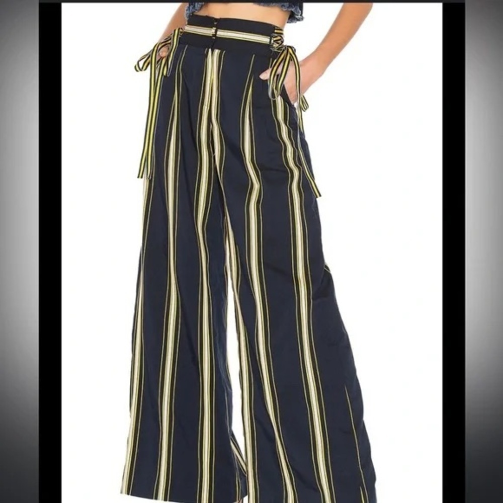 Tanya Taylor High Rise Wide Leg Stripe Trousers Sz 2
